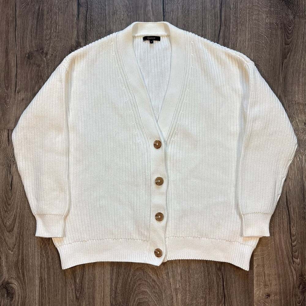 Quince Cardigan Sweater Size S White Organic Cotton
